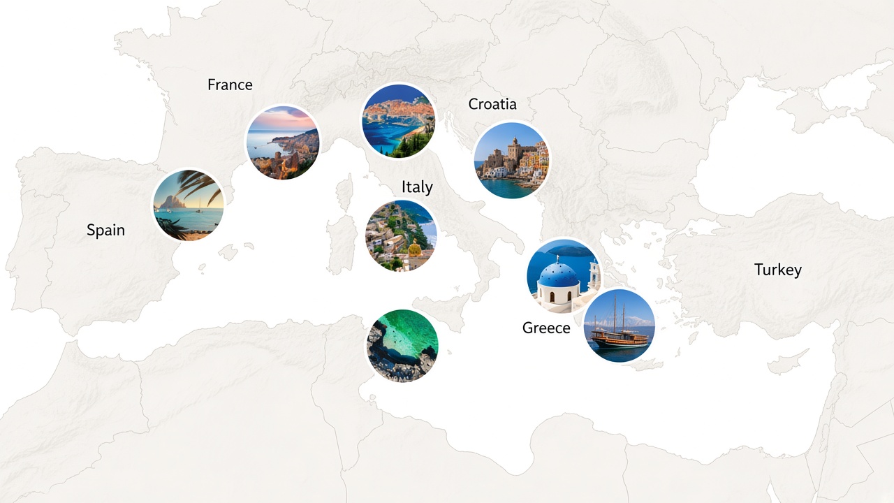 Mediterranean yacht charter destinations map — European Yachting Vacations